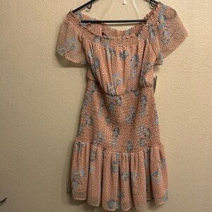 Crystal Doll Woman Dust Mauve Floral Smocked Mini Dress Size Medium